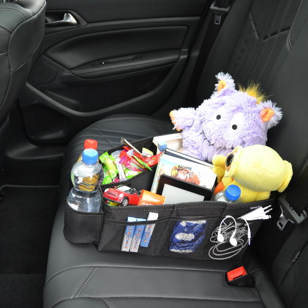 Autositz-Organizer – Aufbewahrungsbox mit Sitzgurtschlaufen und  Getränke-Haltern – MyHappyRide
